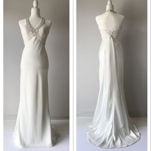 David's Bridal Galina Beaded Halter Wedding Gown